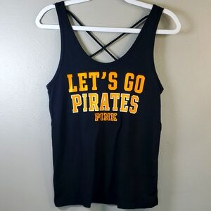 PINK Victoria's Secret Black Tank with Yellow 'Let's Go Pirates' Print. XS